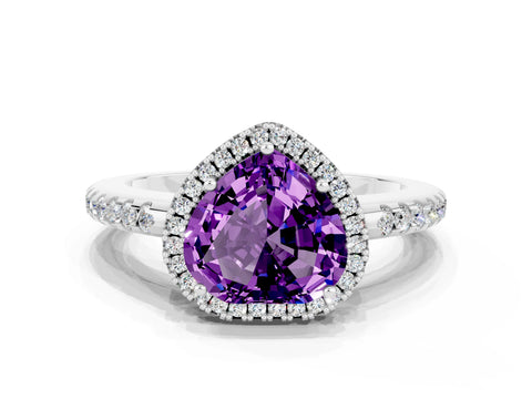 White gold Heart Cut Amethyst Pavé Halo Ring with Four-Prong Setting_12