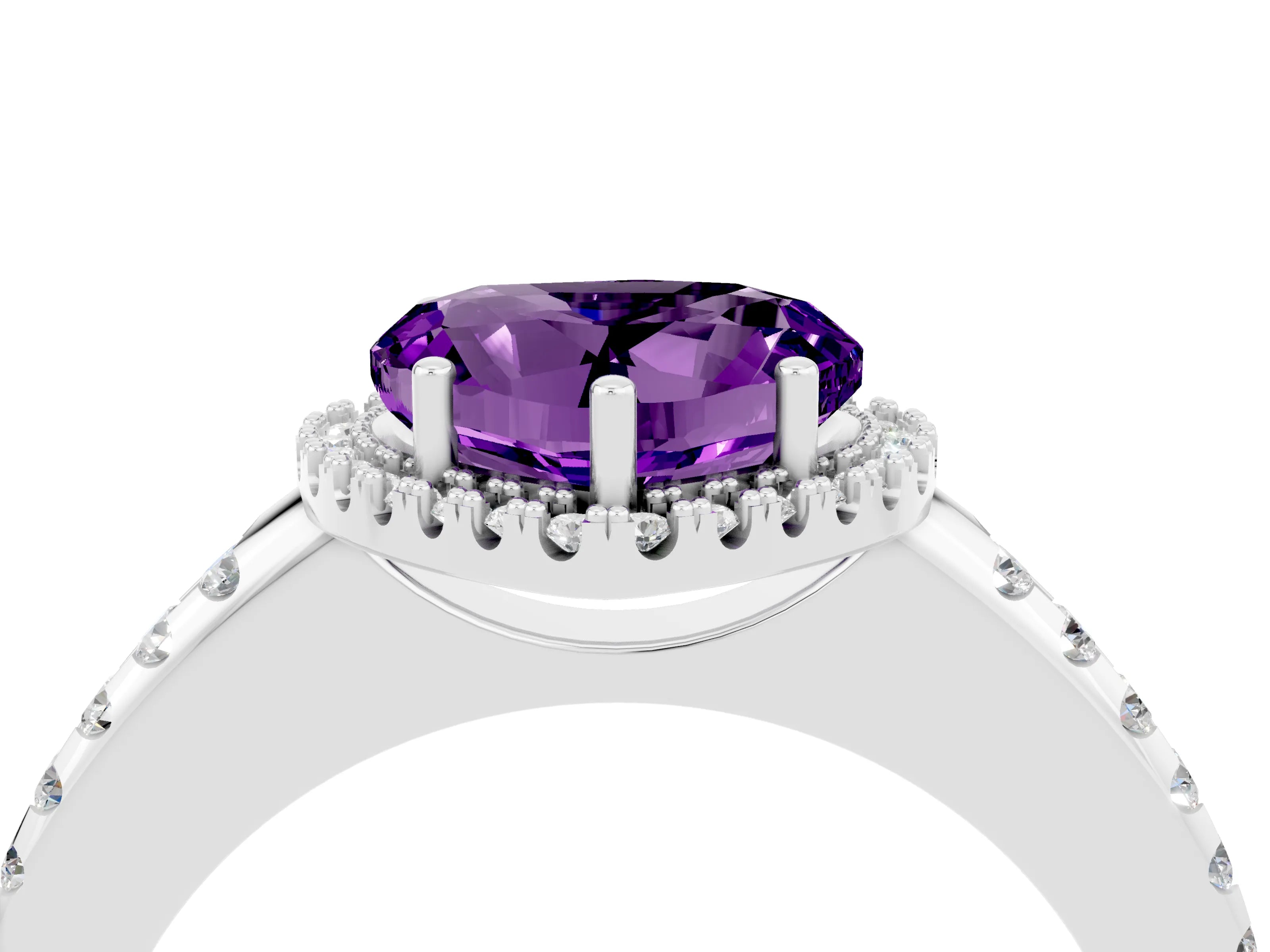 White gold Heart Cut Amethyst Pavé Halo Ring with Four-Prong Setting_16
