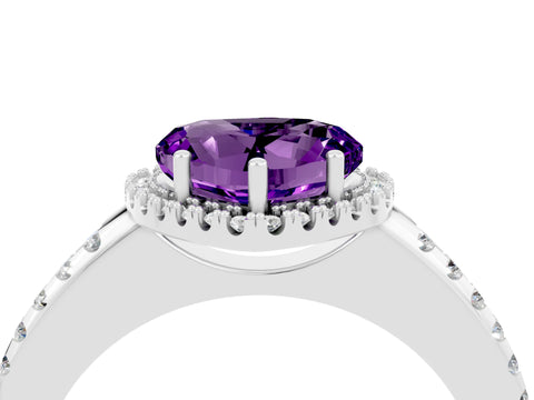 White gold Heart Cut Amethyst Pavé Halo Ring with Four-Prong Setting_16