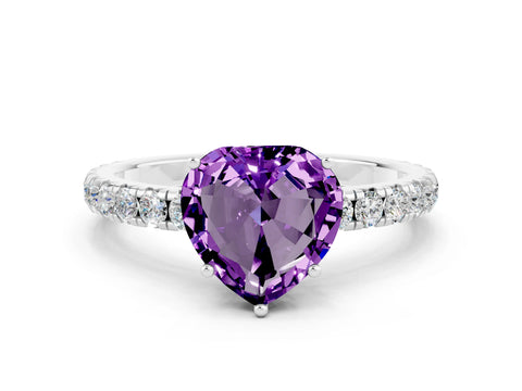 White gold Heart Cut Amethyst Pavé Solitaire Engagement Ring with Four-Prong Setting_12