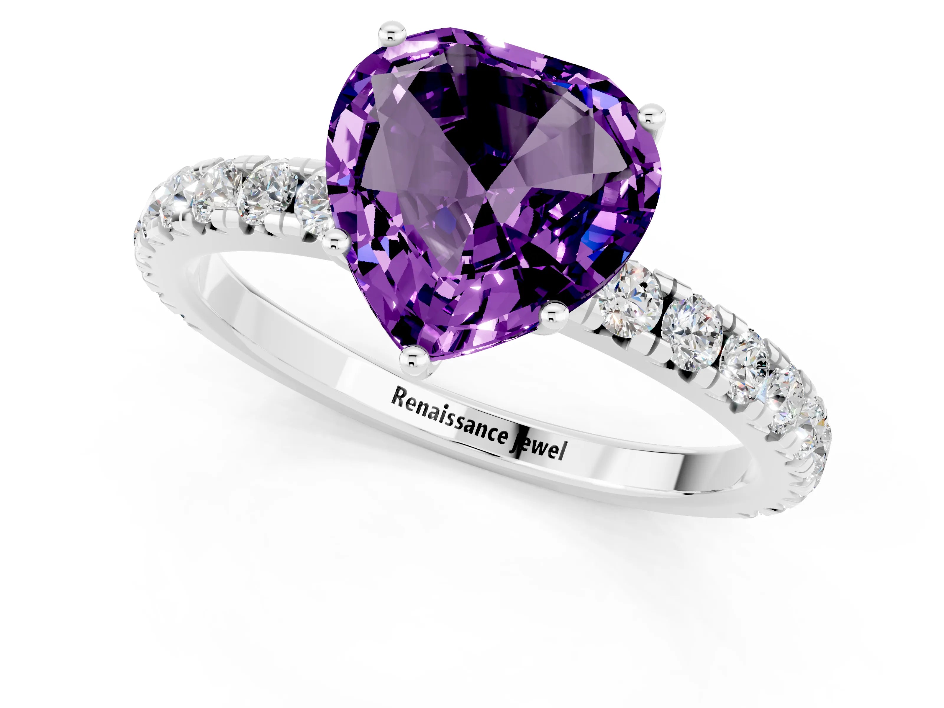 White gold Heart Cut Amethyst Pavé Solitaire Engagement Ring with Four-Prong Setting_13