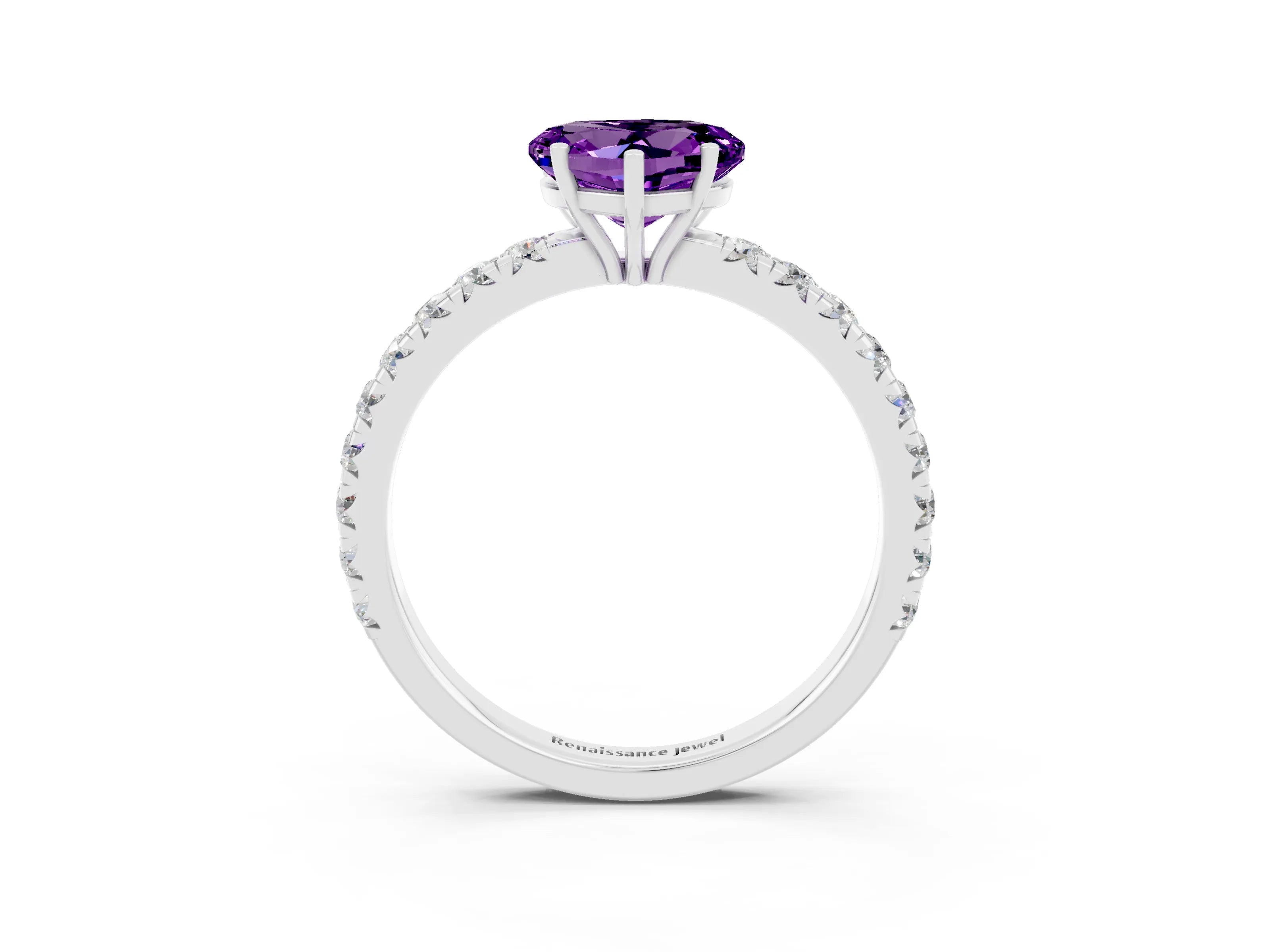White gold Heart Cut Amethyst Pavé Solitaire Engagement Ring with Four-Prong Setting_15