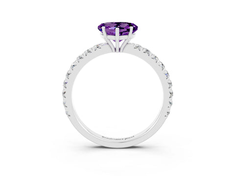 White gold Heart Cut Amethyst Pavé Solitaire Engagement Ring with Four-Prong Setting_15