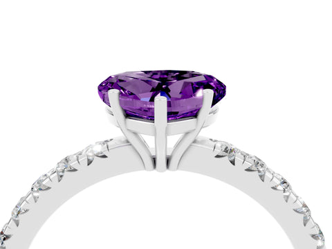 White gold Heart Cut Amethyst Pavé Solitaire Engagement Ring with Four-Prong Setting_16