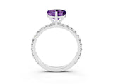 White gold Heart Cut Amethyst Pavé Solitaire Ring with Round Band and Prong Setting_39