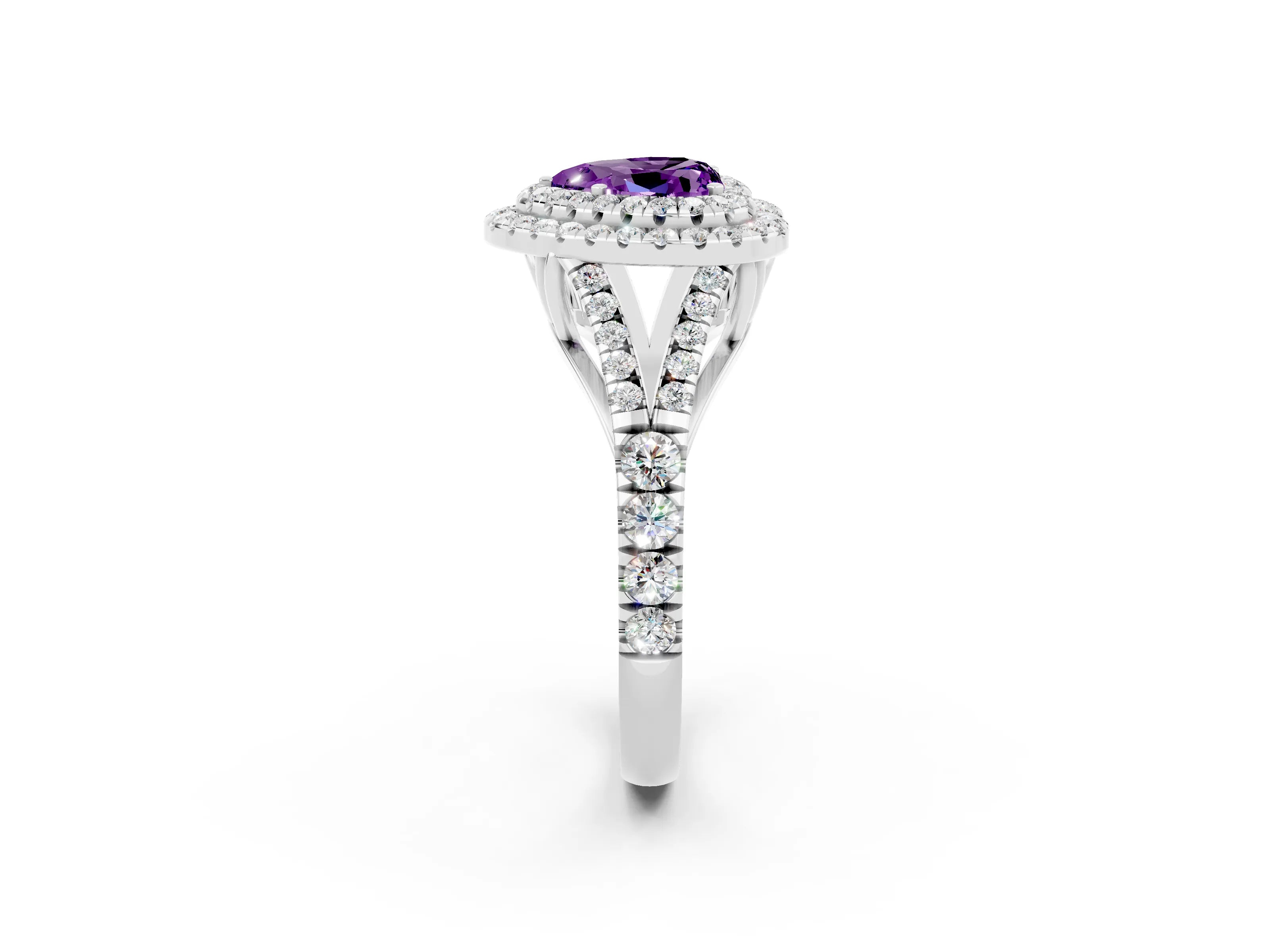 White gold Heart Cut Amethyst Pavé Split Shank Double Halo Engagement Ring_2