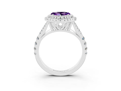 White gold Heart Cut Amethyst Pavé Split Shank Double Halo Engagement Ring_3
