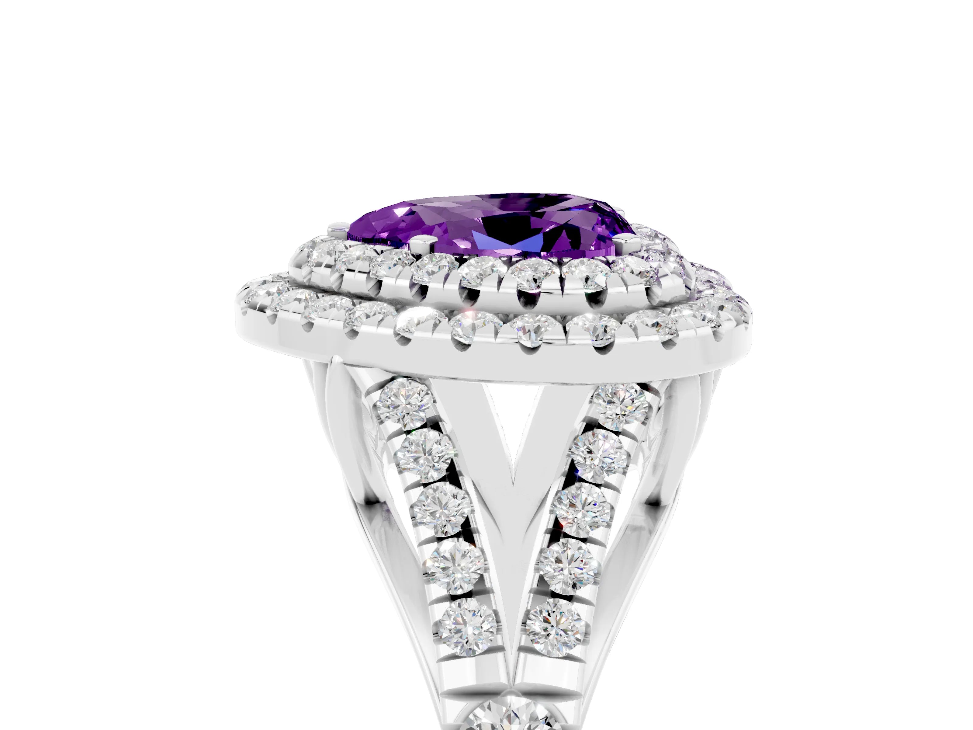 White gold Heart Cut Amethyst Pavé Split Shank Double Halo Engagement Ring_5