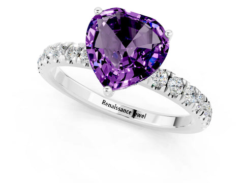 White gold Heart Cut Amethyst Pave Band Solitaire Ring with Four-Prong Setting_25