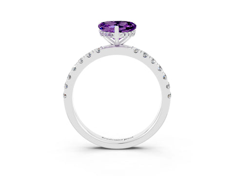 White gold Heart Cut Amethyst Pave Band Solitaire Ring with Four-Prong Setting_27