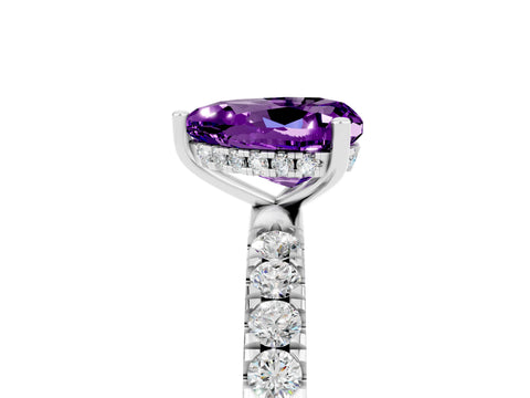 White gold Heart Cut Amethyst Pave Band Solitaire Ring with Four-Prong Setting_29