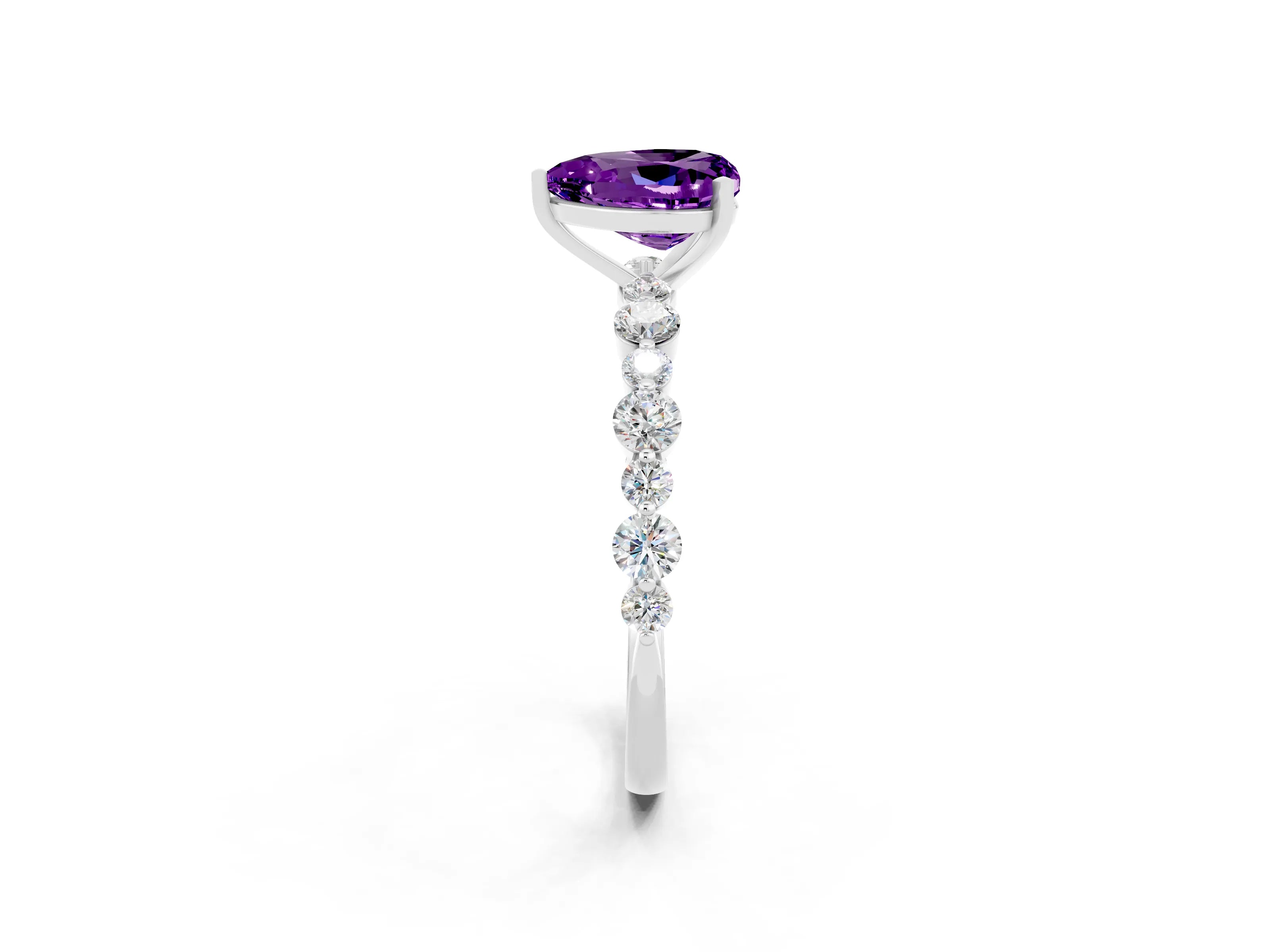 White gold Heart Cut Amethyst Prong Set Engagement Ring with Pavé Band_2