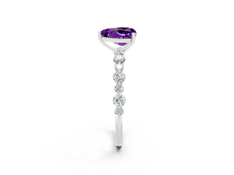 White gold Heart Cut Amethyst Prong Set Engagement Ring with Pavé Band_2