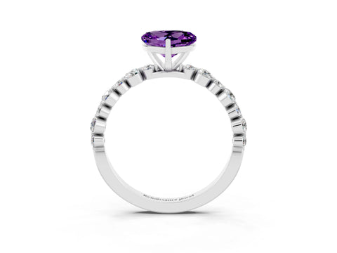 White gold Heart Cut Amethyst Prong Set Engagement Ring with Pavé Band_3