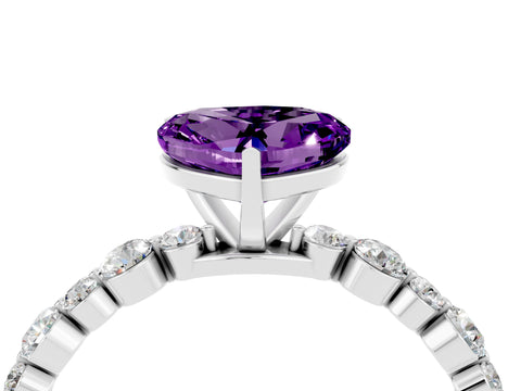 White gold Heart Cut Amethyst Prong Set Engagement Ring with Pavé Band_4