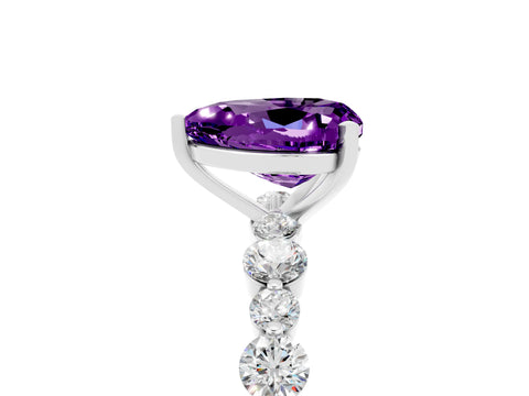 White gold Heart Cut Amethyst Prong Set Engagement Ring with Pavé Band_5