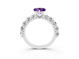 White gold Heart Cut Amethyst Prong Setting with Side Stones on a Pave Band_3