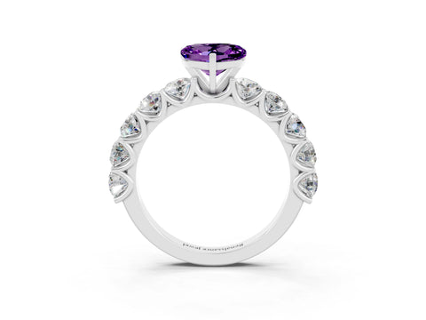 White gold Heart Cut Amethyst Prong Setting with Side Stones on a Pave Band_3