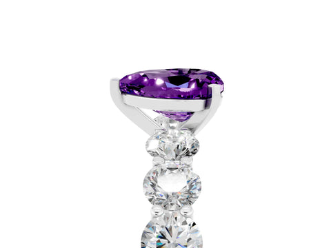 White gold Heart Cut Amethyst Prong Setting with Side Stones on a Pave Band_5
