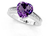 White gold Heart Cut Amethyst Ring with Milgrain Pavé Band and Four-Prong Setting_13