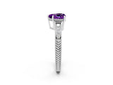 White gold Heart Cut Amethyst Ring with Milgrain Pavé Band and Four-Prong Setting_14