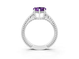 White gold Heart Cut Amethyst Ring with Milgrain Pavé Band and Four-Prong Setting_15