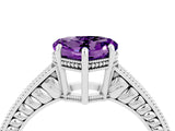 White gold Heart Cut Amethyst Ring with Milgrain Pavé Band and Four-Prong Setting_16