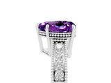 White gold Heart Cut Amethyst Ring with Milgrain Pavé Band and Four-Prong Setting_17