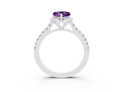 White gold Heart Cut Amethyst Ring with Pavé Band and Floral Prong Setting_3