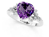 White gold Heart Cut Amethyst Ring with Side Stones and Four-Prong Setting_37
