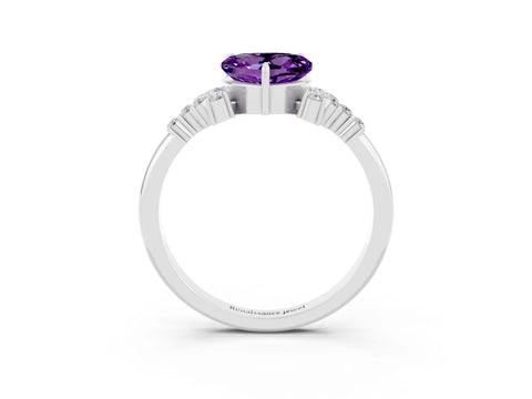 White gold Heart Cut Amethyst Ring with Side Stones and Four-Prong Setting_39