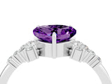 White gold Heart Cut Amethyst Ring with Side Stones and Four-Prong Setting_40