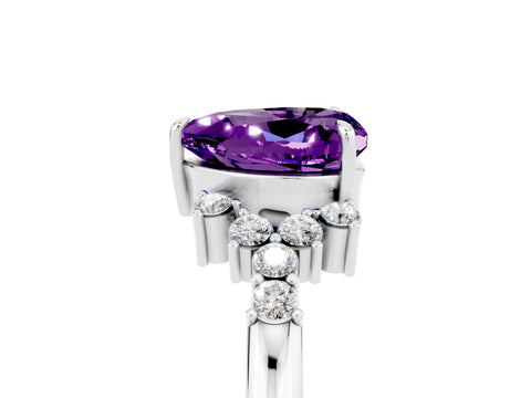 White gold Heart Cut Amethyst Ring with Side Stones and Four-Prong Setting_41