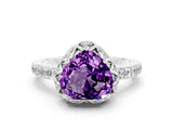 White gold Heart Cut Amethyst Scalloped Halo Engagement Ring with Round Shared Prong Band_24
