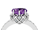 White gold Heart Cut Amethyst Scalloped Halo Engagement Ring with Round Shared Prong Band_28