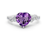 White gold Heart Cut Amethyst Scattered Round Accent Ring with Prong Setting_24