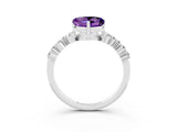 White gold Heart Cut Amethyst Scattered Round Accent Ring with Prong Setting_27