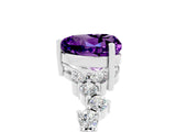 White gold Heart Cut Amethyst Scattered Round Accent Ring with Prong Setting_29