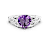White gold Heart Cut Amethyst Solitaire Celtic Knot Ring with Four-Prong Setting_12