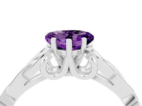 White gold Heart Cut Amethyst Solitaire Celtic Knot Ring with Four-Prong Setting_16