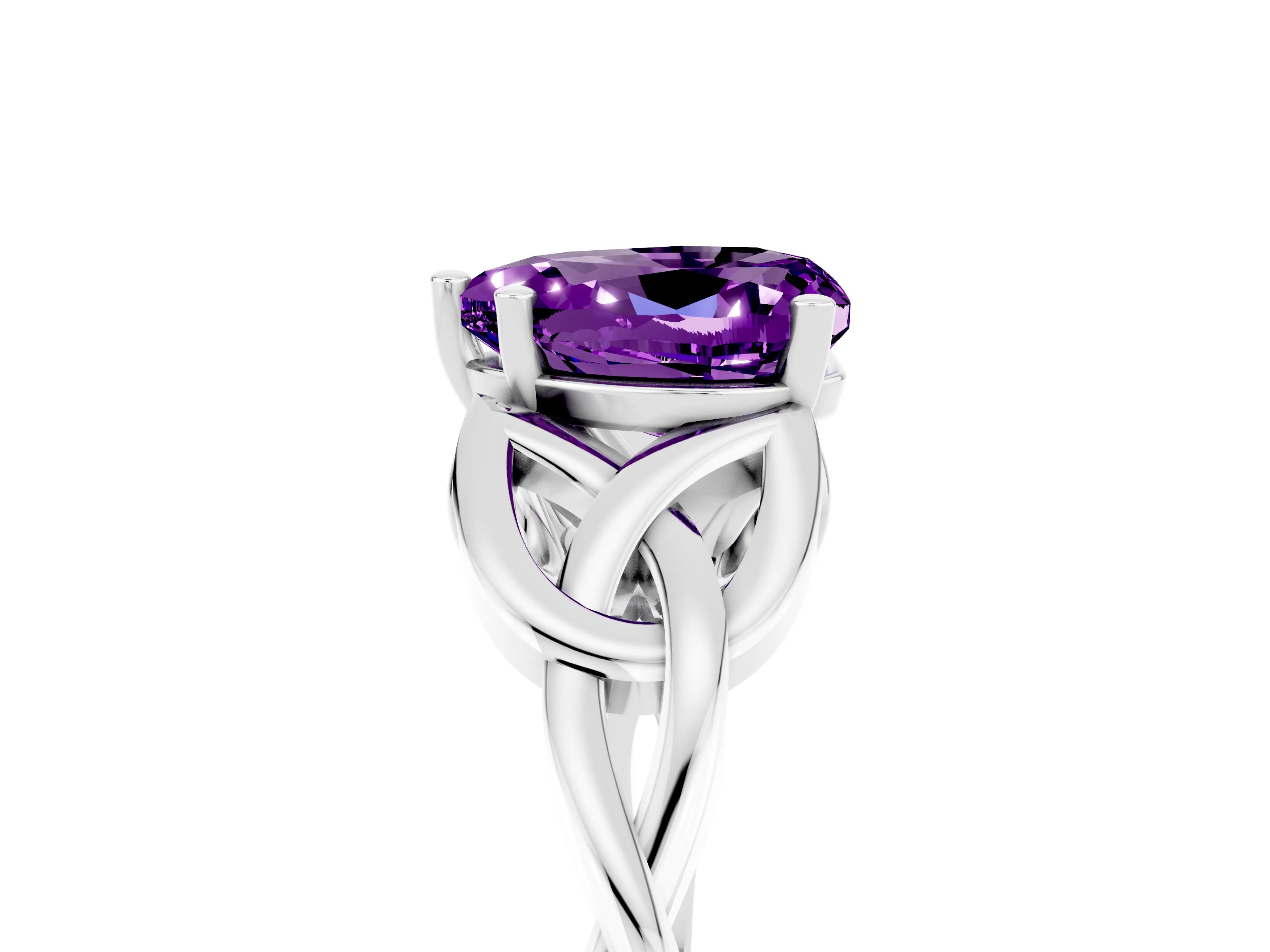White gold Heart Cut Amethyst Solitaire Celtic Knot Ring with Four-Prong Setting_17