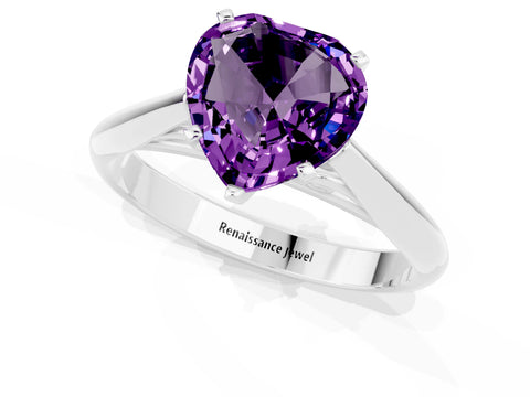 White gold Heart Cut Amethyst Solitaire Engagement Ring with Cathedral Setting and Four-Prong Mount_13