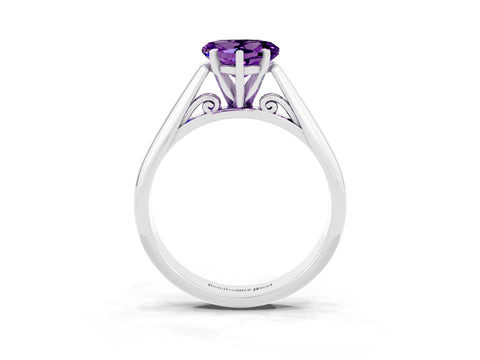 White gold Heart Cut Amethyst Solitaire Engagement Ring with Cathedral Setting and Four-Prong Mount_15