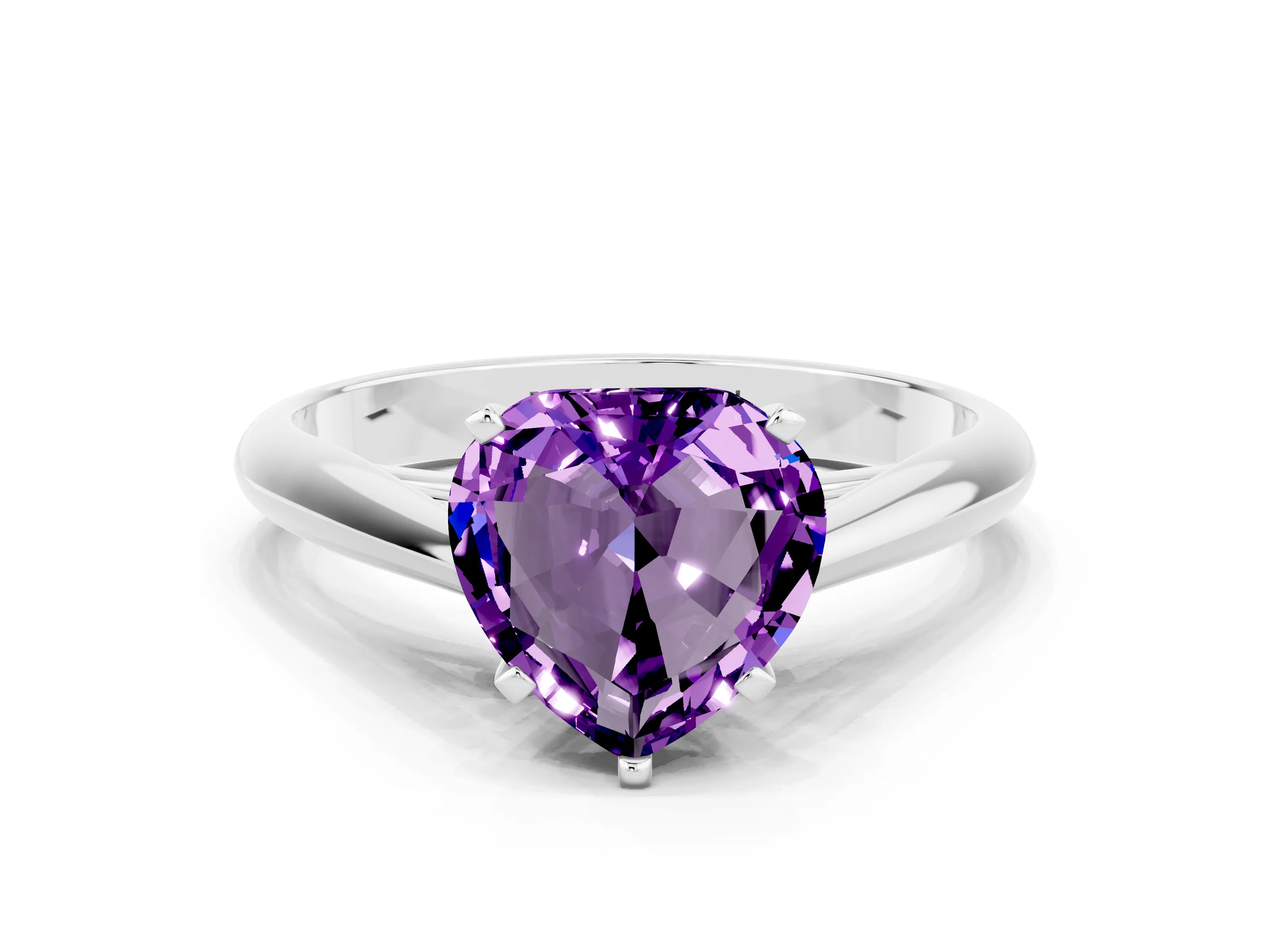 White gold Heart Cut Amethyst Solitaire Engagement Ring with Cathedral Setting and Four-Prong Mount_24