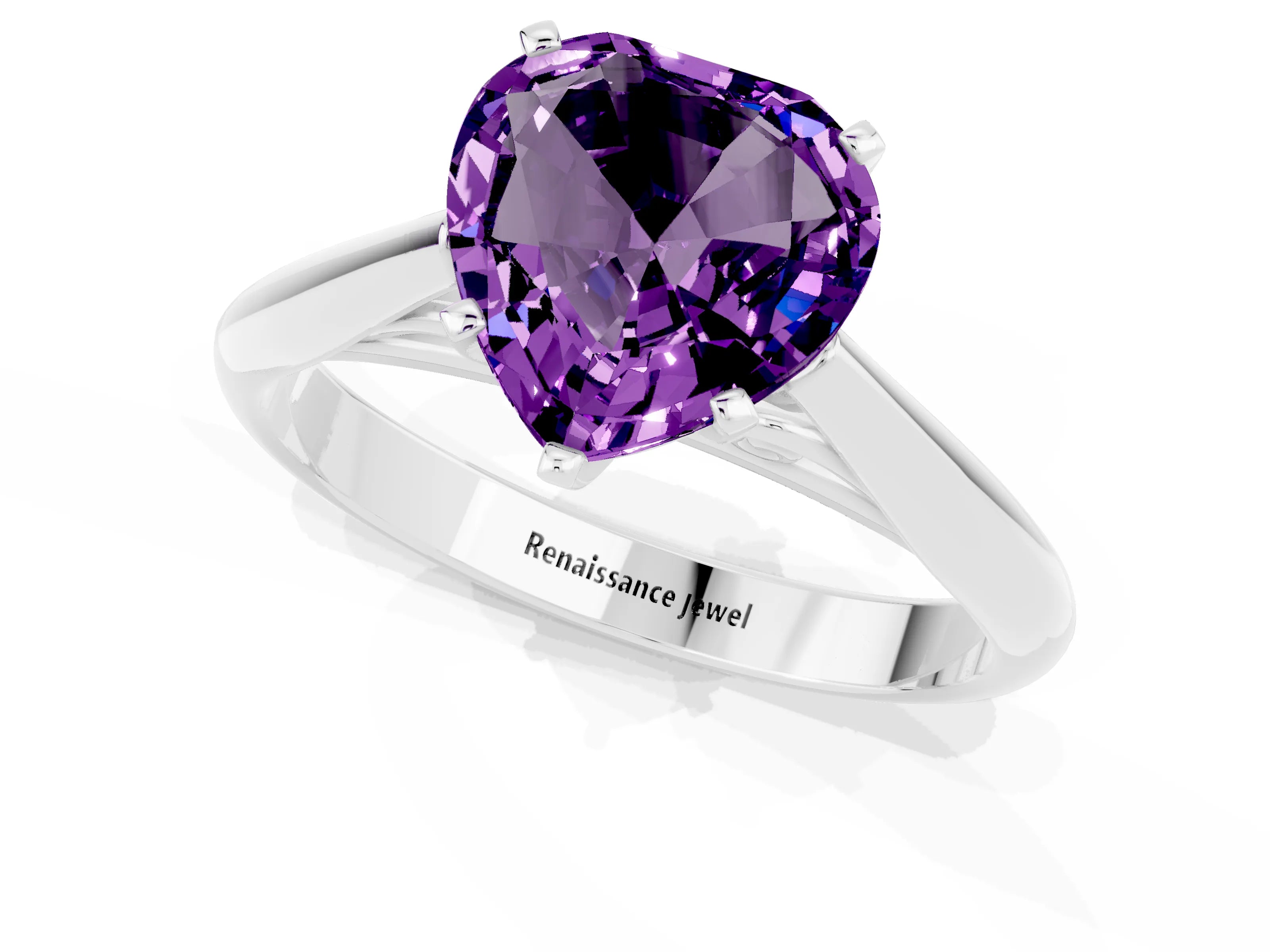 White gold Heart Cut Amethyst Solitaire Engagement Ring with Cathedral Setting and Four-Prong Mount_25