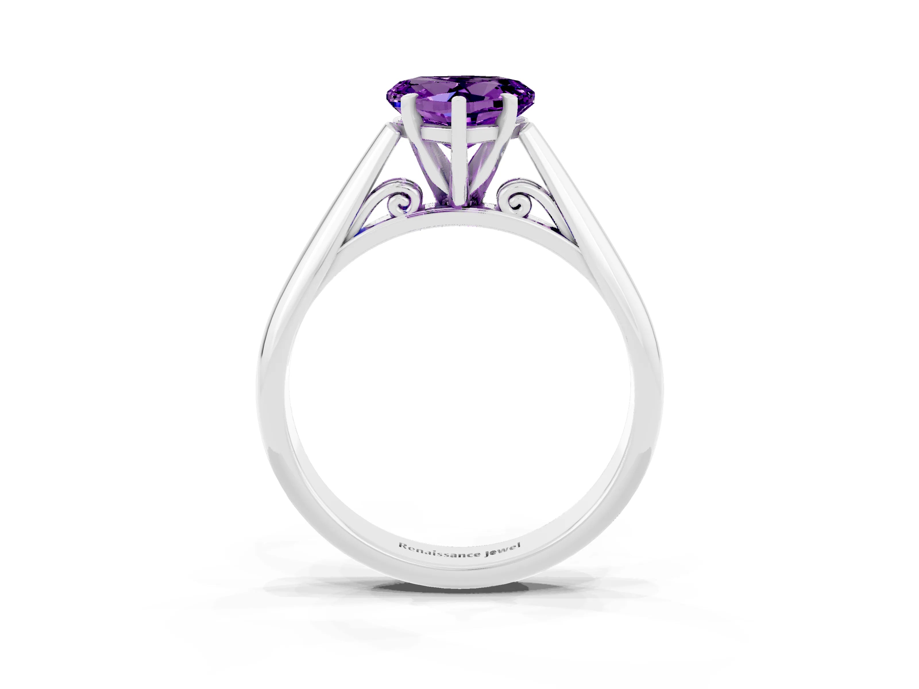 White gold Heart Cut Amethyst Solitaire Engagement Ring with Cathedral Setting and Four-Prong Mount_27