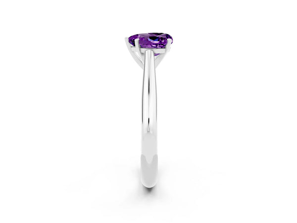 White gold Heart Cut Amethyst Solitaire Engagement Ring with Cathedral Setting and Four-Prong Mount