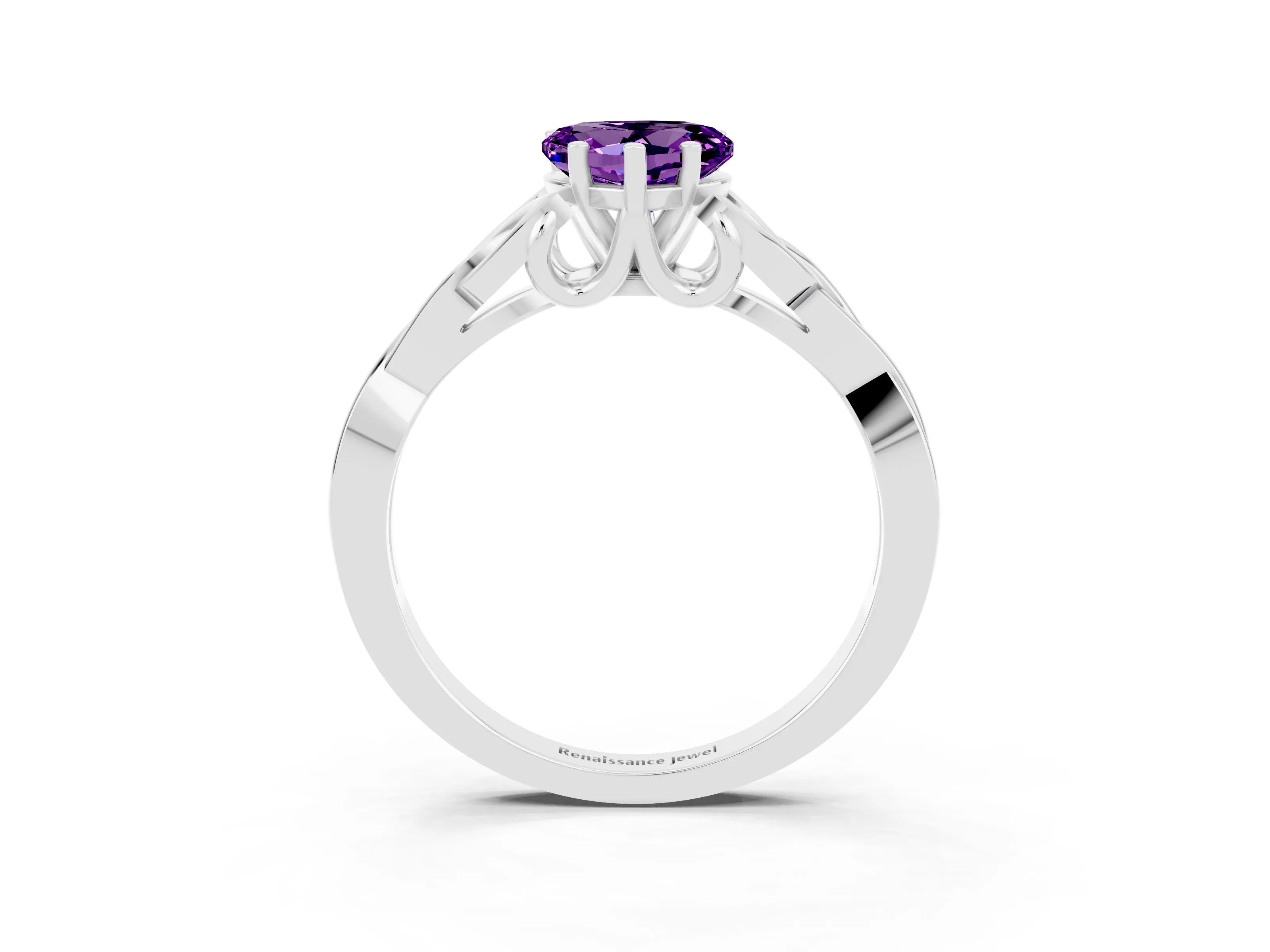 White gold Heart Cut Amethyst Solitaire Engagement Ring with Celtic Knot Band and Four-Prong Setting_3