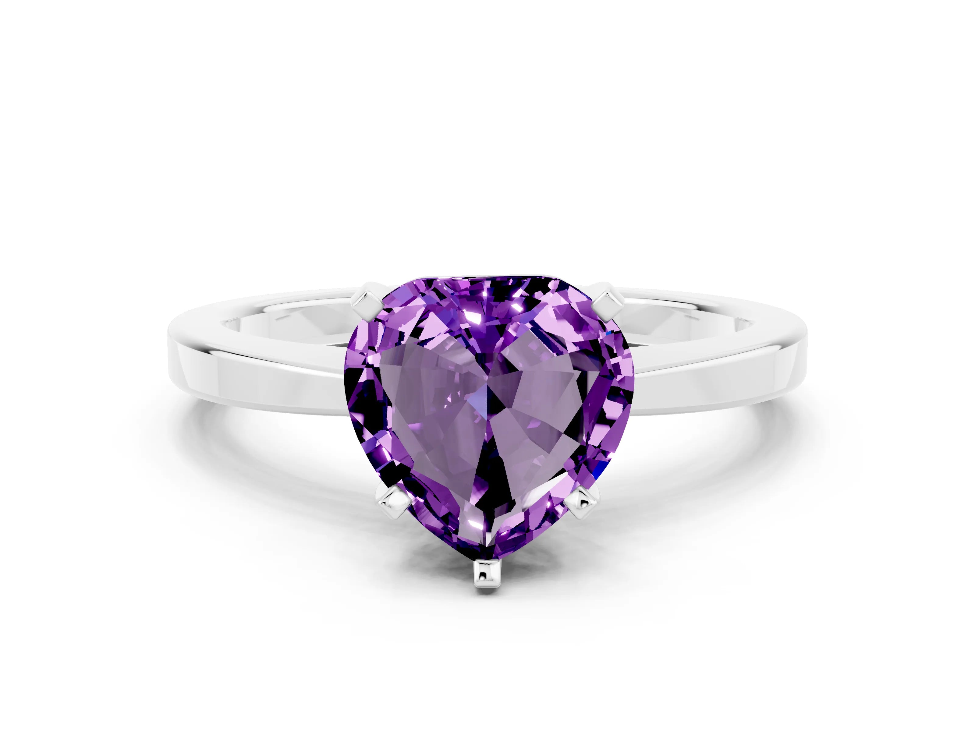 White gold Heart Cut Amethyst Solitaire Engagement Ring with Classic Band and Four-Prong Setting_24