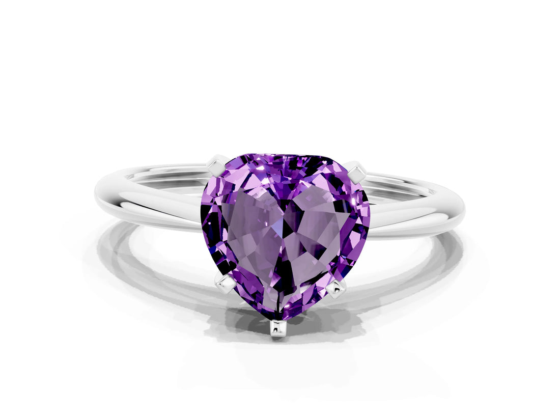 White gold Heart Cut Amethyst Solitaire Engagement Ring with Classic Band and Four-Prong Setting_36